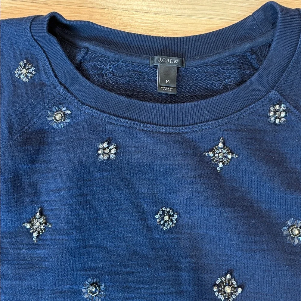 J crew Navy Blue Embellished Sweatshirt size medium - Picture 2 of 4